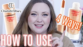 HOW TO USE CHARLOTTE TILBURYS FLAWLESS FILTER  4 WAYS Swatch amp Try On Shades 1 and 2 [upl. by Adleme838]