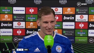 Marc Albrighton beaming after stellar goalscoring performance for Leicester 🙌 [upl. by Anhcar92]