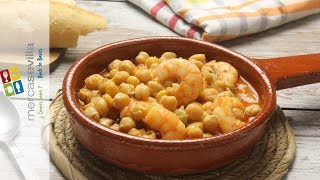 Garbanzos con langostinos  Recetas fáciles [upl. by Gnet]