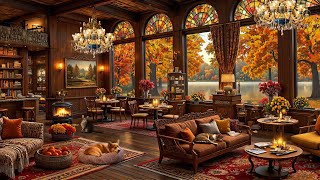 Uplifting Ambiance in a Rustic Autumn Café Setting🍁Soft amp Slow Jazz Music for a Cozy Morning to Read [upl. by Lambard]