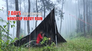 7 DAYS SOLO CAMPING HEAVY RAIN AND THUNDERSTORMS  ASMR CAMPING [upl. by Rodney]