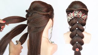 simple hairstyle for wedding function  hairstyle for girls  trendy hairstyle for long hair [upl. by Gawen]