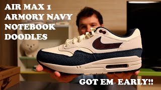 GOT EM EARLY  NIKE AIR MAX 1 ARMORY NAVY NOTEBOOK DOODLES COLLECTION 2024 REVIEW [upl. by Atnuahs]