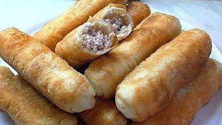 Трубочки с мясом  Жареные пирожки Тесто для пирожков и пончиков [upl. by Einohpets]