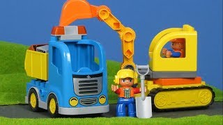 LEGO DUPLO Ciężarówka i koparka dla dzieci po angielsku budowa koparki i ciężarówki [upl. by Hanauq]