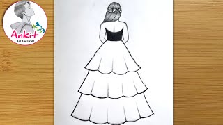 How to draw a girl in beautiful dress  Girl Drawing  Dress Drawing  Pencil Sketch  Art [upl. by Milo]