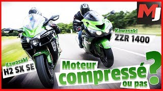 Alors ça pousse  Kawasaki ZZR1400 vs H2 SX  MOTO JOURNAL [upl. by Delphine]