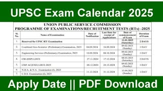 UPSC Exam Calendar 2025 httpsupscgovinsitesdefaultfilesNotifCSP24engl140224pdf [upl. by Niamert184]