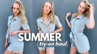 Summer TryOn Clothing Haul  Aritzia Reformation Zara my favorite 2021 Swim Brands [upl. by Hannavahs]