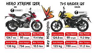 Hero Xtreme 125R vs TVS Raider 125  Key Highlights bikeinfo199 bikecompare [upl. by Enelra]