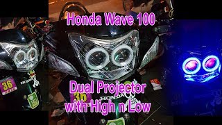 Honda Wave 100 dual Led with H n L Light Setup by HotLights Philippines [upl. by Atinek]