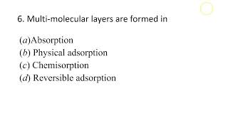 MULTIPLE CHOICE QUESTIONS ON ADSORPTION [upl. by Ahsilif]