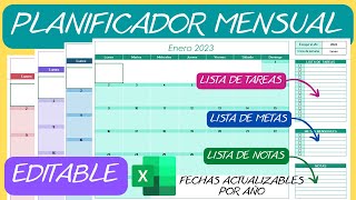 Planificador Mensual📆Editable Perpetuo en Excel✅Calendario Agenda [upl. by Anayrb421]