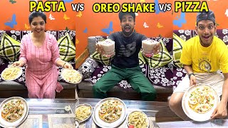 Pizza vs Pasta vs Oreo Shake Challenge  Who Wins [upl. by Georgetta498]