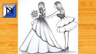 How to draw two Girl best friend  Easy drawing for beginner  Drawing Girl best friend  Drawing [upl. by Arella]