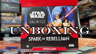 Star Wars Unlimited Spark of Rebellion PreRelease Booster Box Unboxing [upl. by Aniweta]