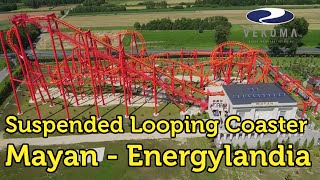 Rollercoaster Mayan Suspended Looping Coaster  Energylandia Poland [upl. by Nrobyalc]