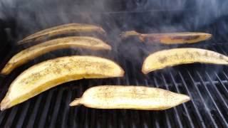 Grilling Plantains on the Propane Gas Barbecue  Seasoned with Olive Oil Salt amp Pepper [upl. by Stace]