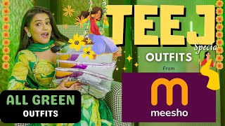 Must watch TEEJ Special All green ethnic outfits from MEESHO 💚  Tryon  Honest Review  gimaashi [upl. by Attenod]