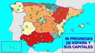 Mapa de ESPAÑA con sus 50 PROVINCIAS y CAPITALES españa provincias [upl. by Bodnar]