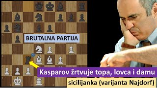 Kasparov žrtvuje topa lovca i damu  brutalna partija  sicilijanska odbrana varijanta Najdorf [upl. by Ailam]