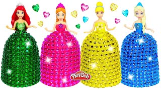 DIY Making Play Doh Super Sparkle Dresses for Disney Princess Miniature Dolls [upl. by Ixela998]