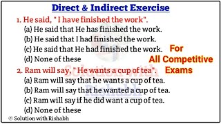 Direct Indirect speech Practice Set  Direct and Indirect Speech in English grammarNarration change [upl. by Eadmund798]