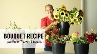 Flower Bouquet Recipe  Cut Flower Harvest amp Wrapped Bouquets with Sunflowers for the Farmers Market [upl. by Kay150]