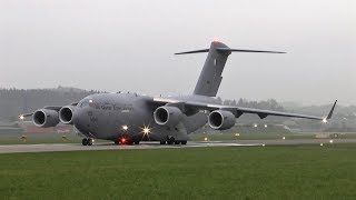 Qatar Air Force Boeing C17 Globemaster close view takeoff at Emmen Air Base Switzerland [upl. by Idnyl798]