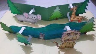 3D Pop up book or card tutorial  Animals in the Jungle  Kids Art and craft [upl. by Yhtuv]