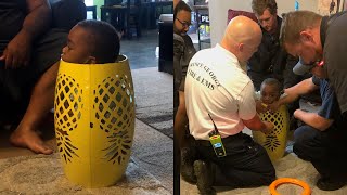 3YearOld Stuck in Pineapple Stool Freed by Firefighters [upl. by Nims]