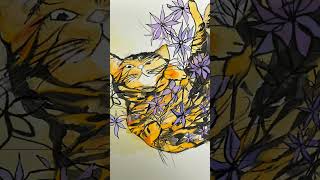 Watercolor Tabby Cat Flower Illustration shorts orangecat illustration watercolor [upl. by O'Neill495]