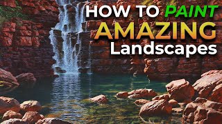 Add INSANE DETAILS The Landscape Painting Process  Waterfall Painting in Oils [upl. by Mariandi]