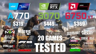 ARC A770 16GB vs RTX 3070 8GB vs RX 6750XT 12GB  R9  7950X3D  1080p  20 Games Tested [upl. by Laurianne]