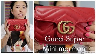 Gucci marmont super mini red  Whats in my bag [upl. by Lessig]