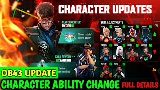 OB43 UPDATE CHARACTER ABILITY CHANGE FULL DETAILS  character ability update in OB43 UPDATE [upl. by Gillie]