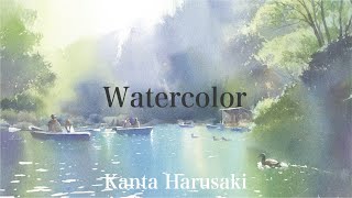 Watercolor Kanta Harusaki 春崎幹太 高千穂渓谷 easy watercolor painting [upl. by Lleneg]