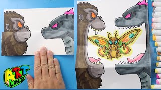 How to Draw Godzilla x Kong x Mothra Surprise fold [upl. by Porush]