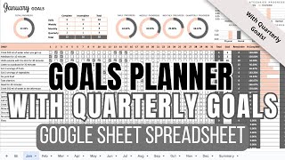 Goals Planner Spreadsheet with Quarterly Goals Google Sheets [upl. by Ecirtram]