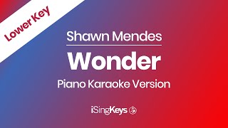 Wonder  Shawn Mendes  Piano Karaoke Instrumental  Lower Key [upl. by Eniamor]