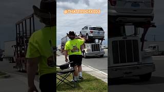 Car carrier truck horn honk truckspotting thattruckkidj semitruck trucklife bigrig [upl. by Harley]