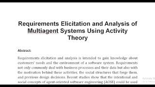 Requirements Elicitation and Analysis of Multiagent Systems Using Activity Theory [upl. by Anelagna]