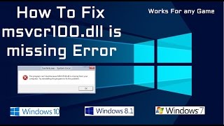 How To Fix msvcr100dll missing error  working 100   2017  Windows 108187 [upl. by Ehling]