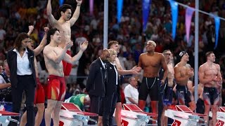 Paris olympics 2024 Swimming China win mens 4x100m medley relay [upl. by Lemmuela98]