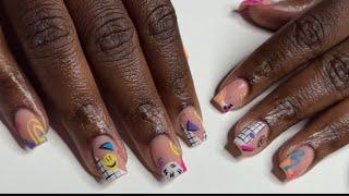 Acrylic Nail Refill  80s inspired Nail Art  Acrylic Nails Tutorial [upl. by Mathe543]