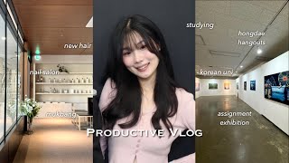 PRODUCTIVE vlog 🎀  glow up in korea uni exhibition aesthetic vlog hongdae hangouts korean uni [upl. by Ellekcir883]