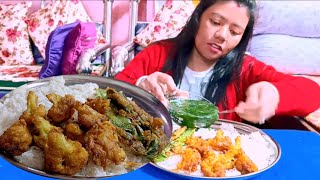 Mukbang Gobi pakora  Sidra tomato ko achar  lafa ko dal bhat  Nepali khana  Saibo family [upl. by Omixam669]