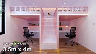 Cute Loft Bed Idea for Small Room  35m x 4 m  Loft 2 Bed Design [upl. by Nedda]