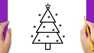 HOW TO DRAW A CHRISTMAS TREE EASY  CHRISTMAS DRAWING [upl. by Einafets]