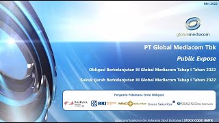 Public Expose  Pubex BMTR  Global Mediacom Tbk Penawaran Obligasi dan Sukuk Ijarah Tahap 1 [upl. by Uv]